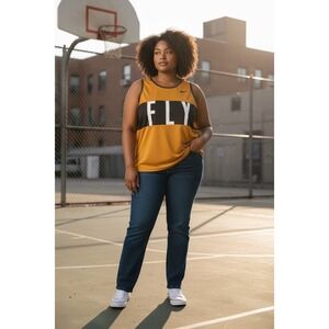 Nike Chutney Dri Fit Swoosh Tank Top Fly Graphic Mustard Black White Women's XXL